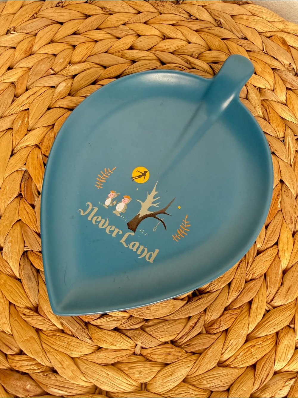 Disney Land Parks Trinket dish Peter Pan Neverland Teal Leaf Bird Jewelry Plate
